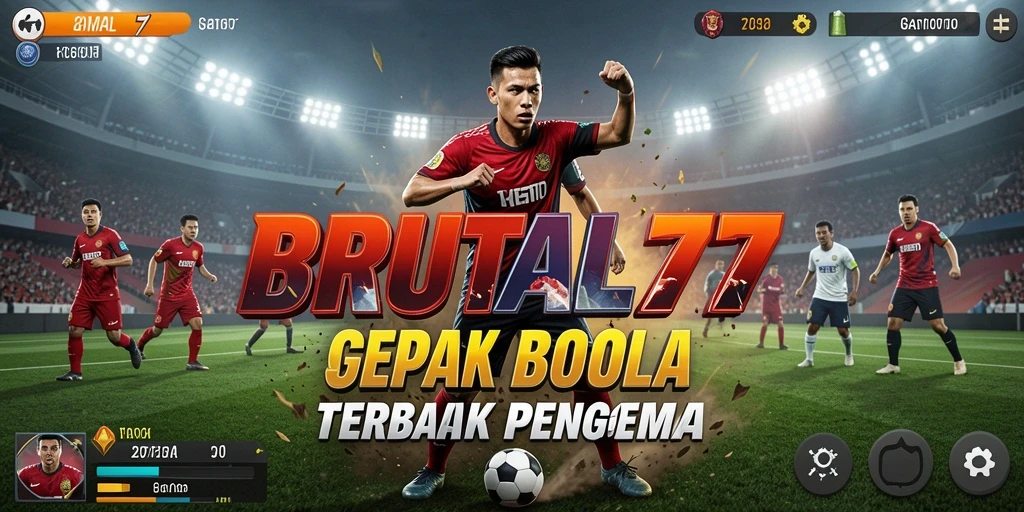 Tampilan gameplay BRUTAL77 dengan aksi sepak bola seru.