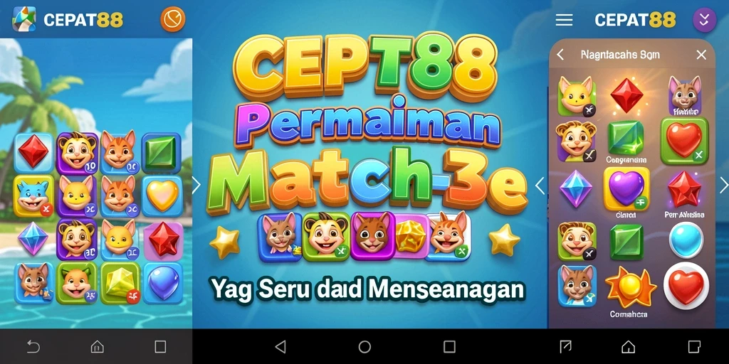 Gambaran gameplay seru dari CEPAT88 dengan level Match-3 yang menantang.