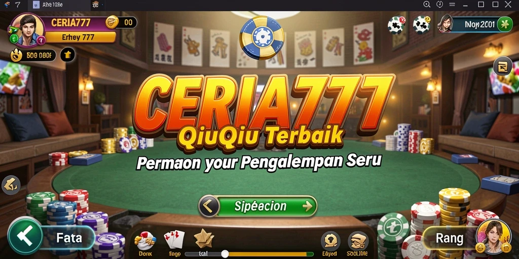Screenshot CERIA777 menampilkan aksi seru dalam permainan QiuQiu.