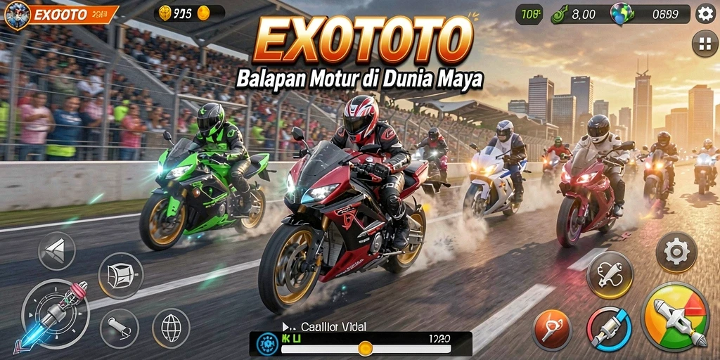 Tangkapan layar gameplay seru balapan motor di EXOTOTO.