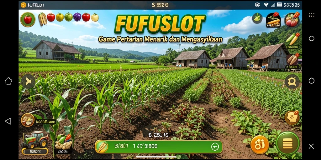Tampilan gameplay FUFUSLOT saat merawat tanaman di kebun.