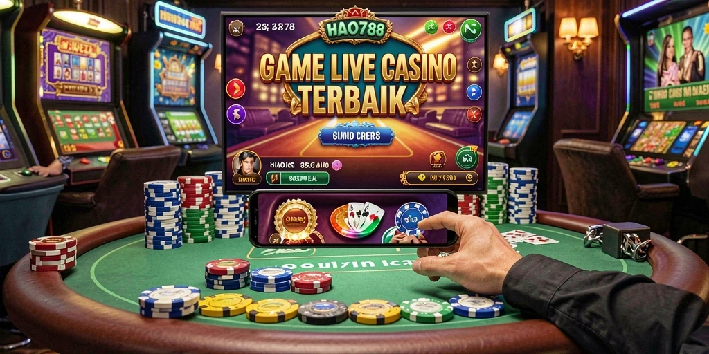 Screenshot HAO788 menampilkan dealer langsung dalam permainan Live Casino yang seru.