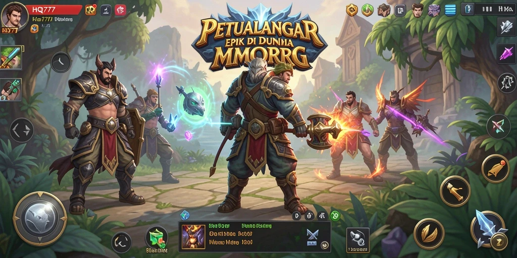 Tangkapan layar HQ777 menampilkan aksi petualangan mendebarkan dalam MMORPG.