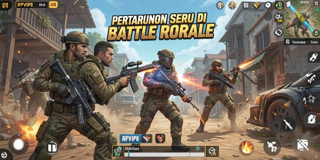 Tangkapan layar RPVIP8 menampilkan aksi mendebarkan dalam pertempuran Battle Royale.