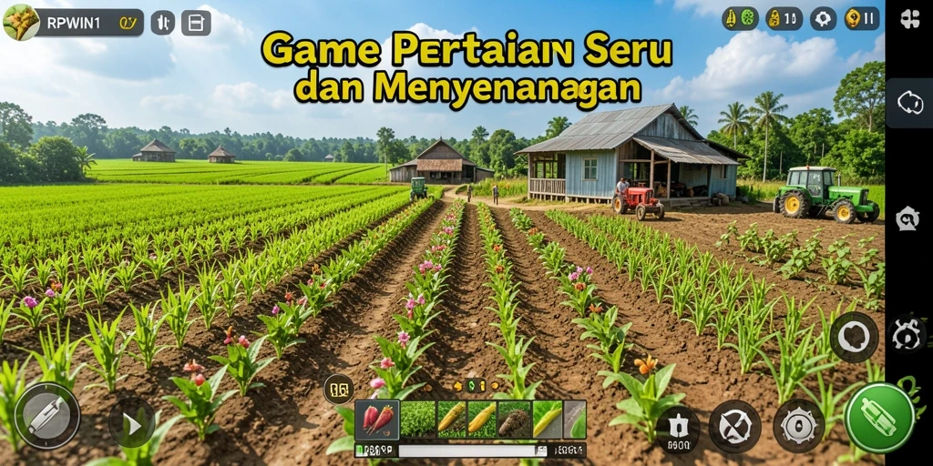 Screenshot gameplay RPWIN1 menampilkan proses bertani yang menantang.